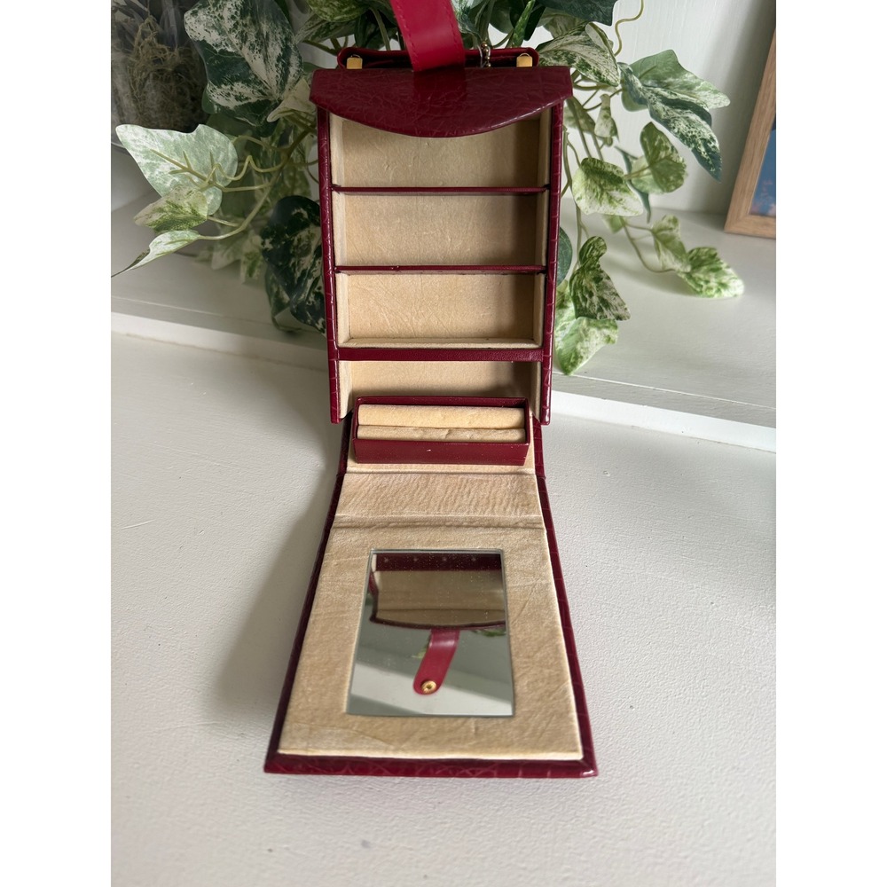 Dulwich‎ Designs Burgundy Croc Embossed Jewelry Travel Case with Mirror & Handle